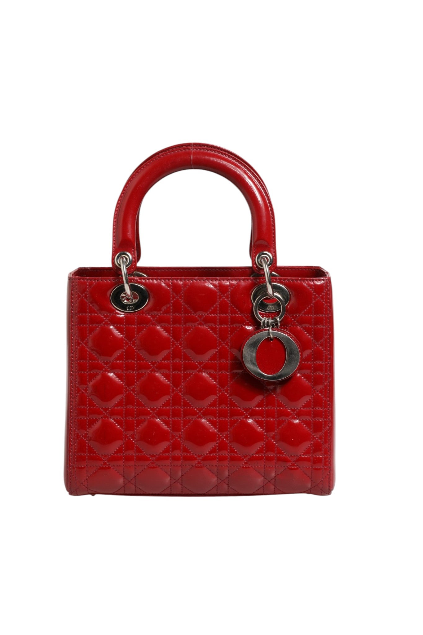 Cherry Red Patent Leather Cannage Quilting Small Lady Dior Bag