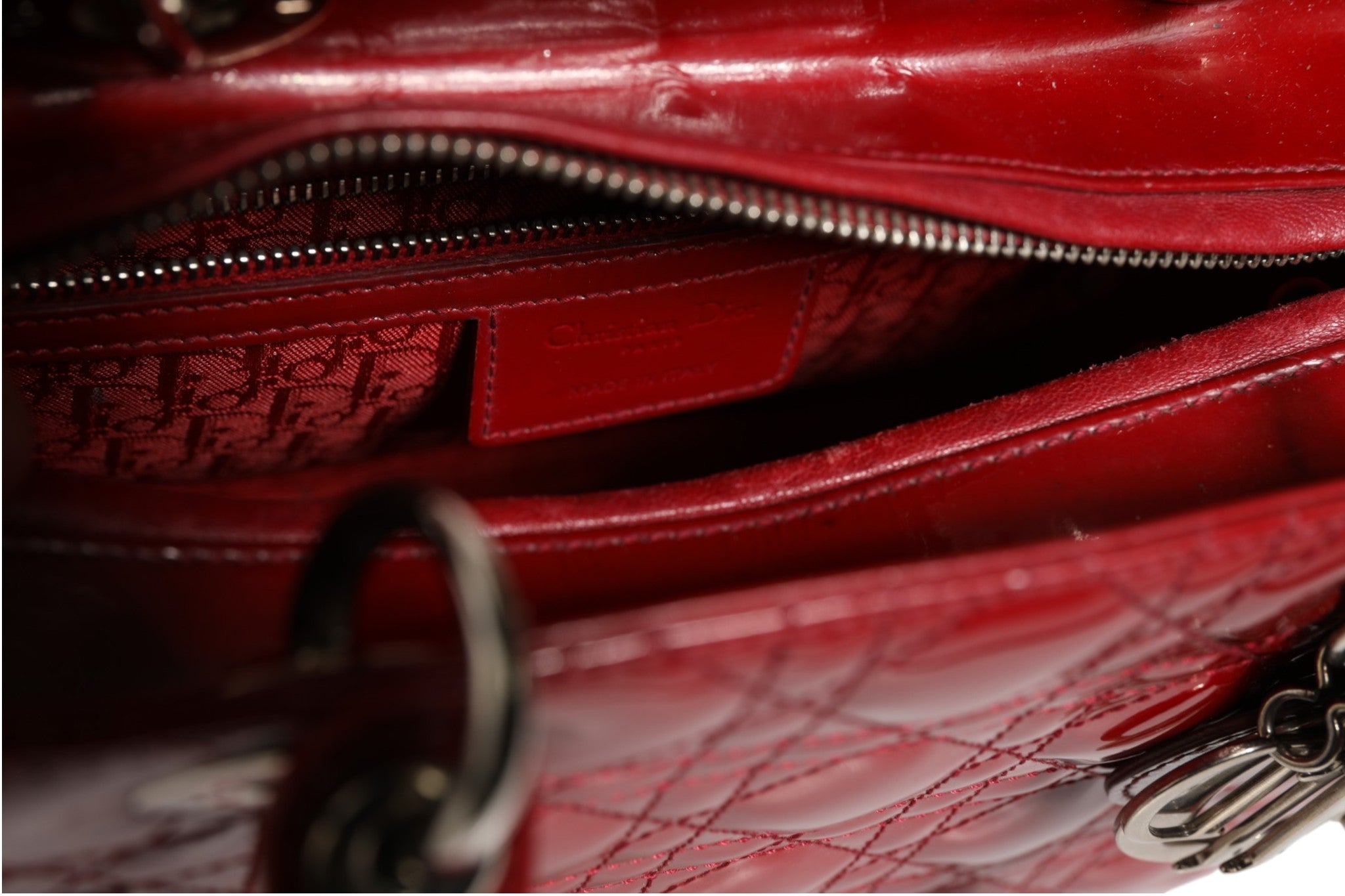 Cherry Red Patent Leather Cannage Quilting Small Lady Dior Bag