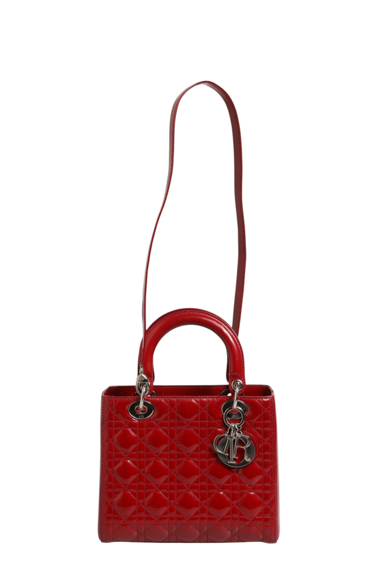 Cherry Red Patent Leather Cannage Quilting Small Lady Dior Bag