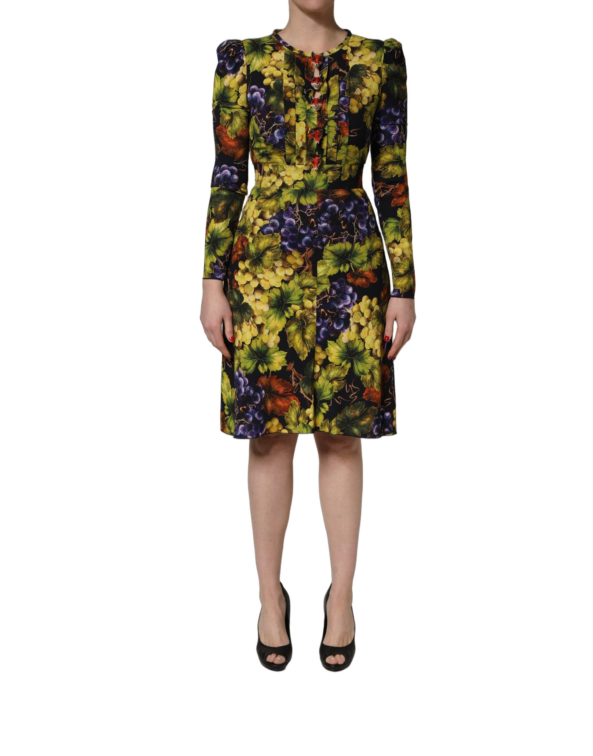 Multicolor Grape Print LongSleeve Midi Dress