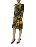 Multicolor Grape Print LongSleeve Midi Dress