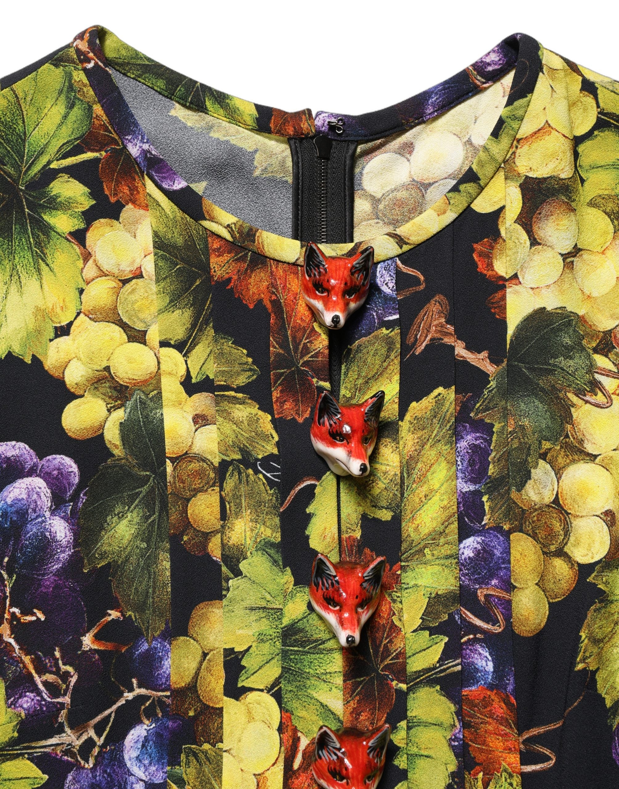 Multicolor Grape Print LongSleeve Midi Dress