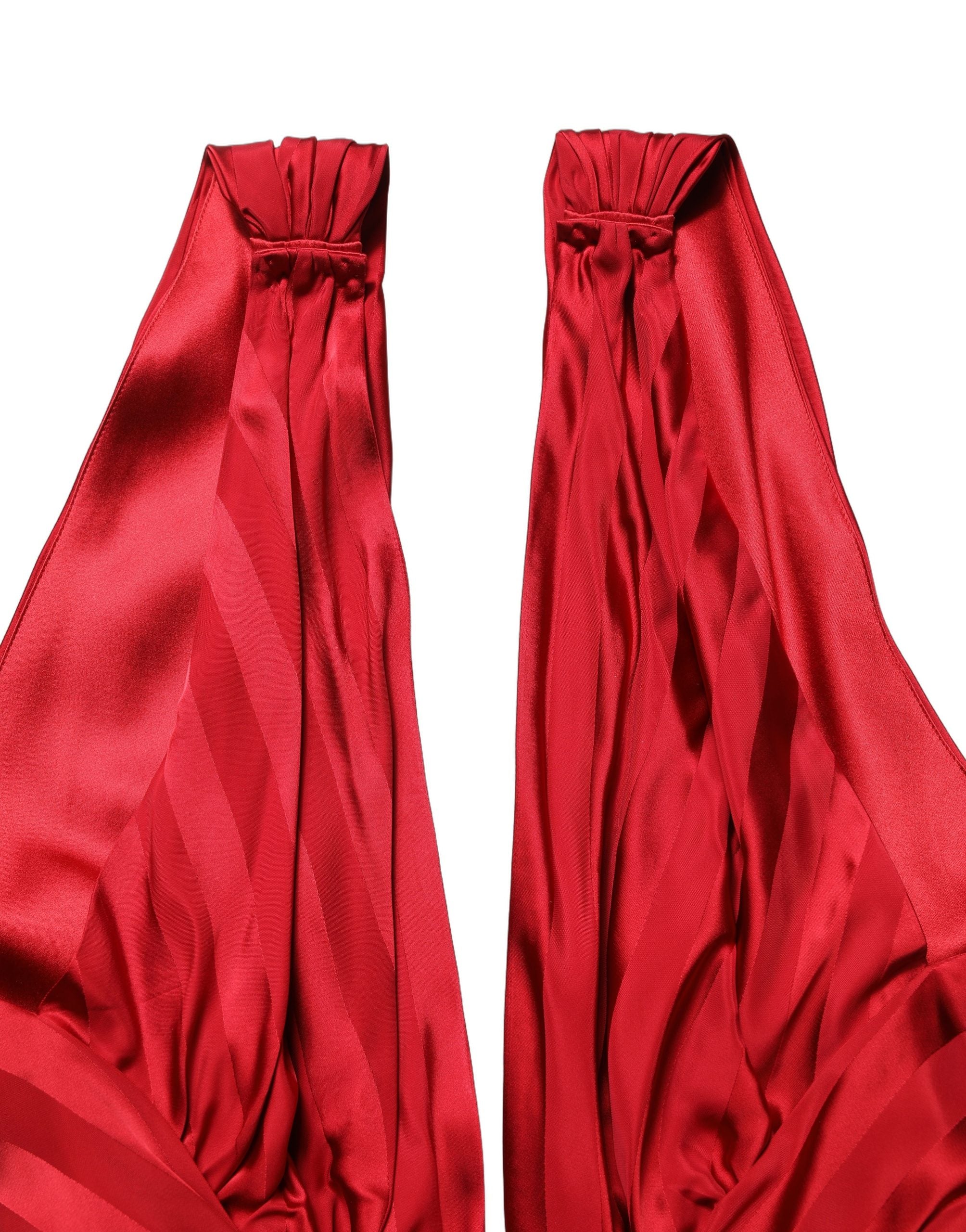 Red Plunging HalterNeck Draped Jumpsuit Dress