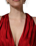 Red Plunging HalterNeck Draped Jumpsuit Dress
