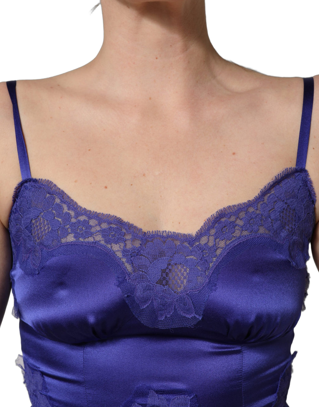 Blue Sleeveless Lace Trim A-line Gown Dress