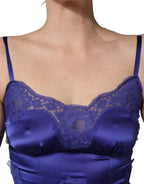 Blue Sleeveless Lace Trim A-line Gown Dress