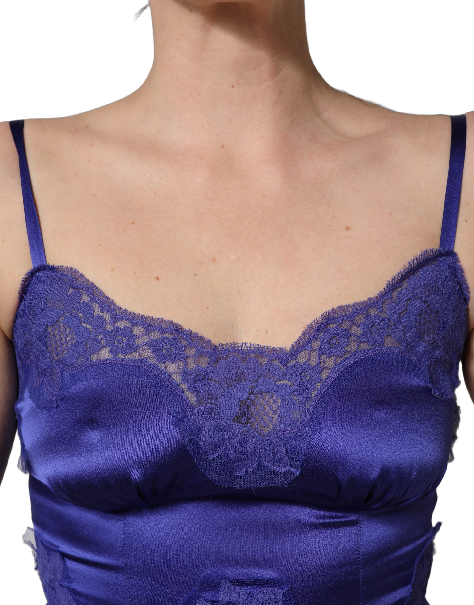 Blue Sleeveless Lace Trim A-line Gown Dress