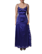 Blue Sleeveless Lace Trim A-line Gown Dress