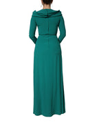 Green Round Neck Long Sleeves Gown Dress