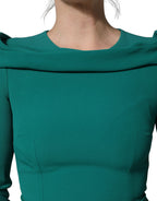 Green Round Neck Long Sleeves Gown Dress