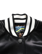 Black Satin Floral Embroidery Bomber Jacket