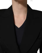 Black Wool DoubleBreasted Lace Sleeve Jacket