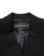 Black Wool DoubleBreasted Lace Sleeve Jacket