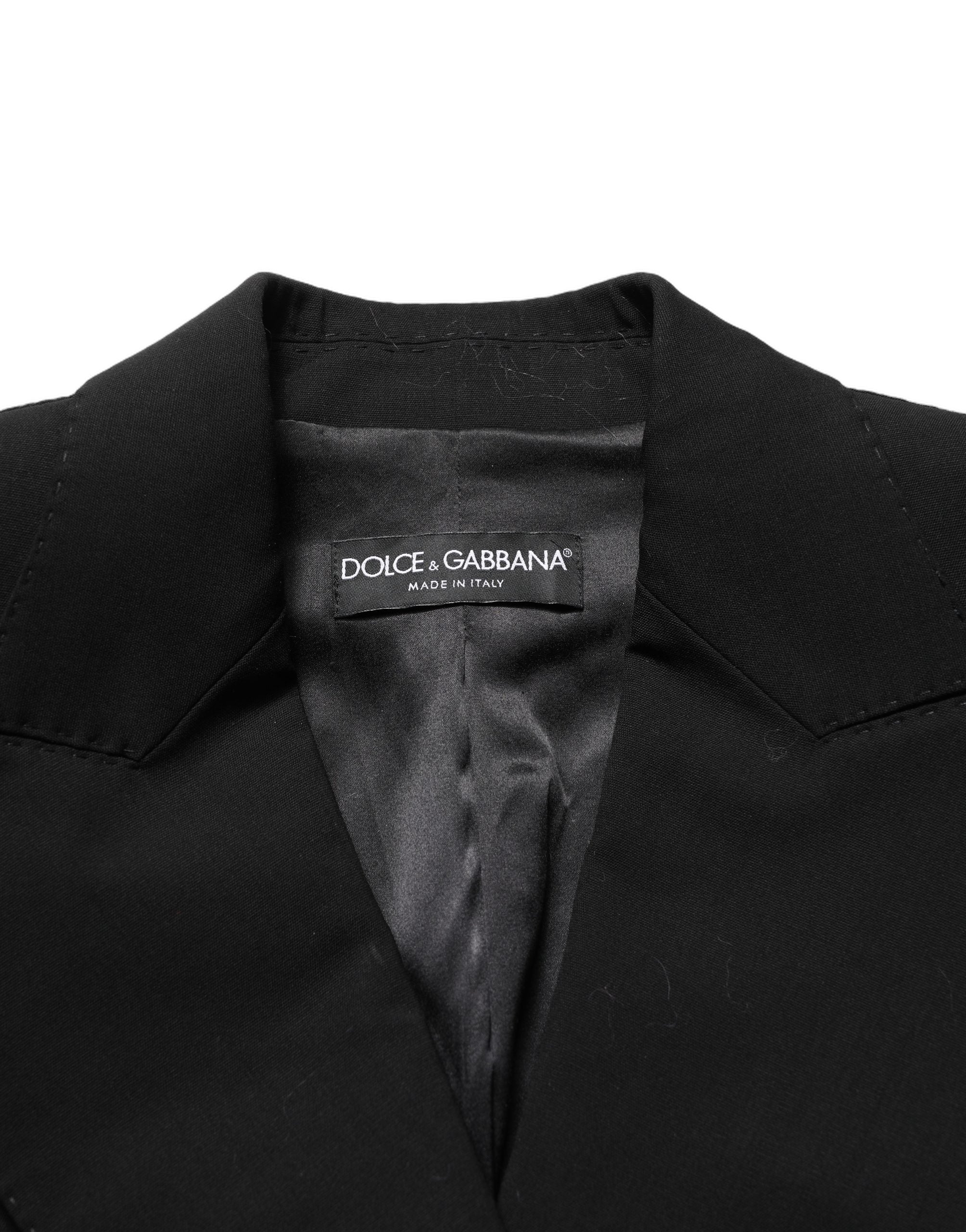 Black Wool DoubleBreasted Lace Sleeve Jacket