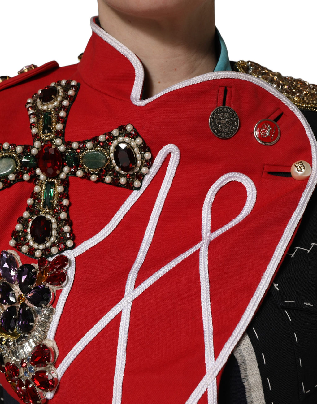 Multicolor Asymmetrical Ornate Jewel Cropped Jacket