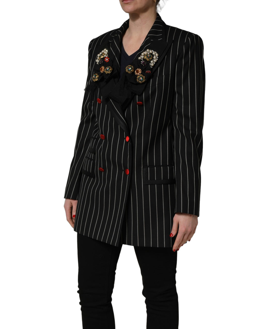 Black Stripe Double-Breasted Blazer Jacket
