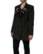 Black Stripe Double-Breasted Blazer Jacket