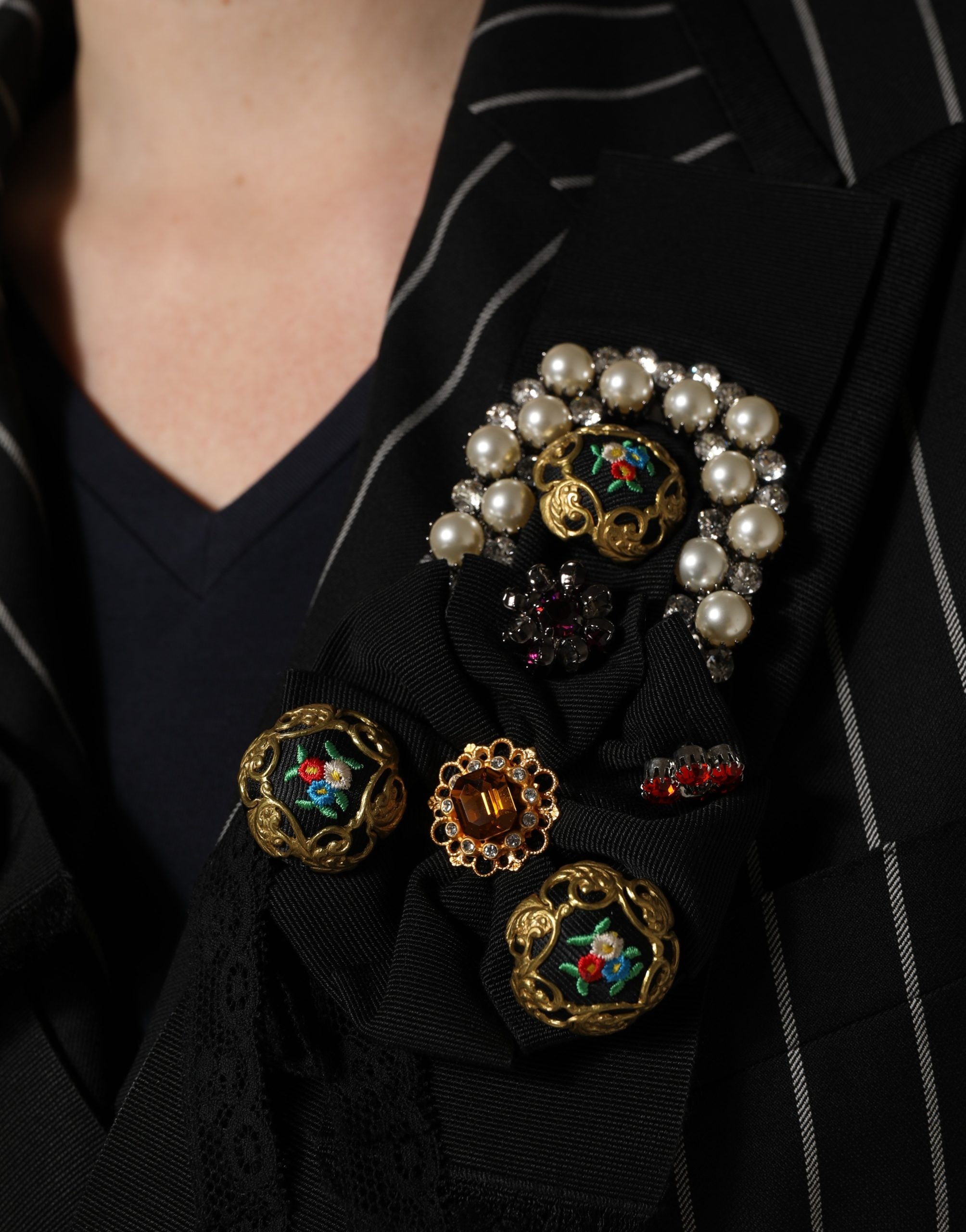 Black Stripe Double-Breasted Blazer Jacket