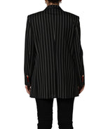 Black Stripe Double-Breasted Blazer Jacket