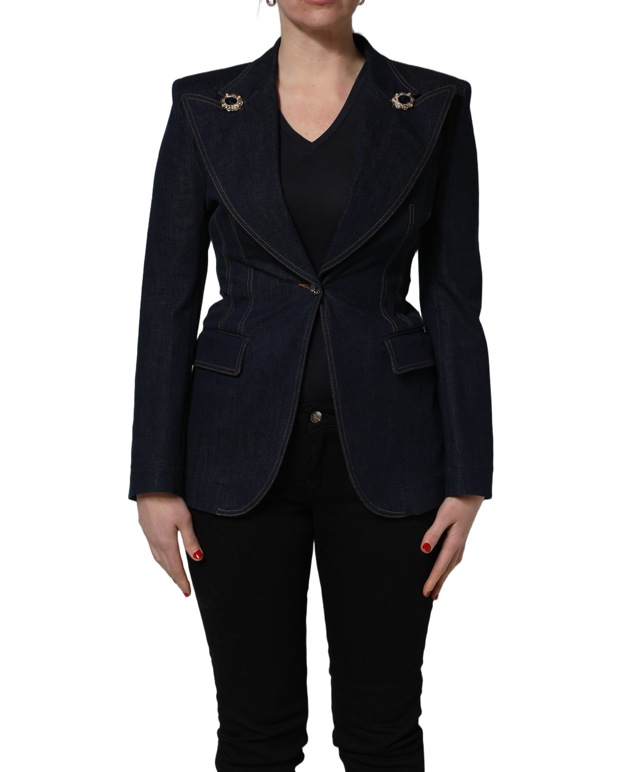 Blue Single-Breasted Denim Blazer Jacket