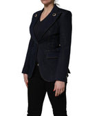 Blue Single-Breasted Denim Blazer Jacket