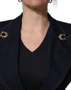 Blue Single-Breasted Denim Blazer Jacket