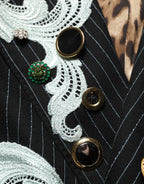 Black Stripe Double-Breasted Blazer Jacket