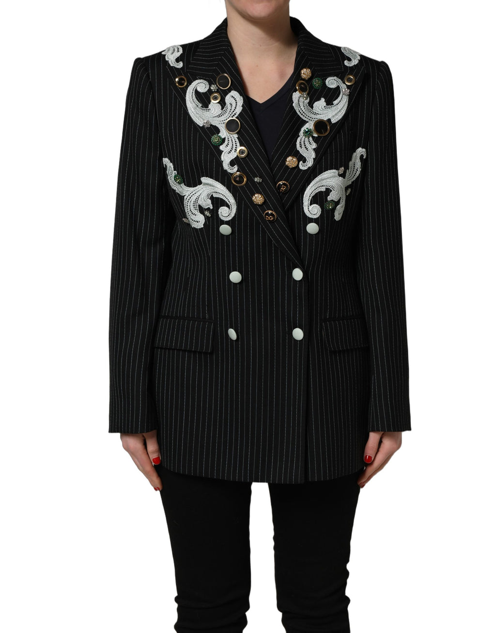 Black Stripe Double-Breasted Blazer Jacket