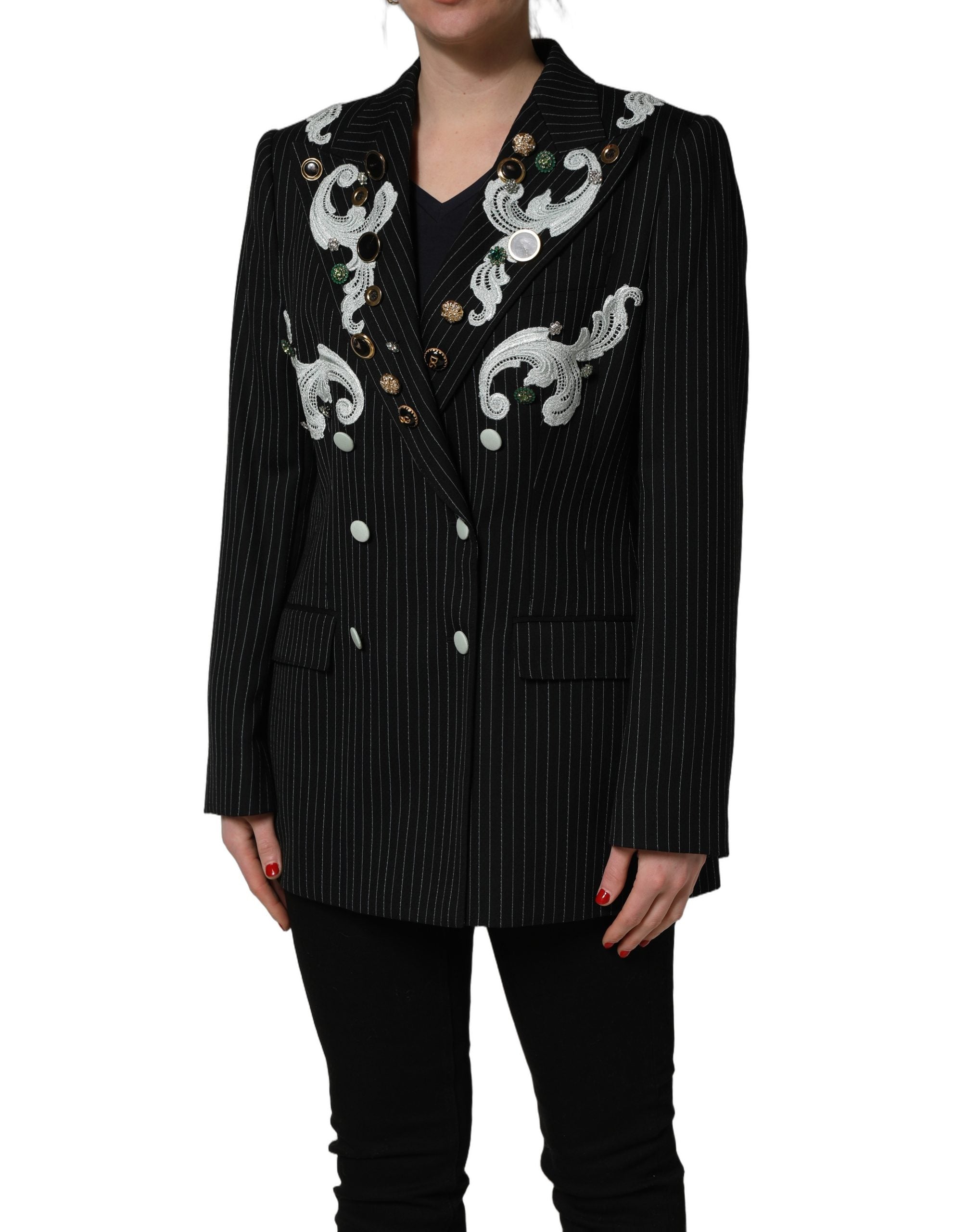 Black Stripe Double-Breasted Blazer Jacket