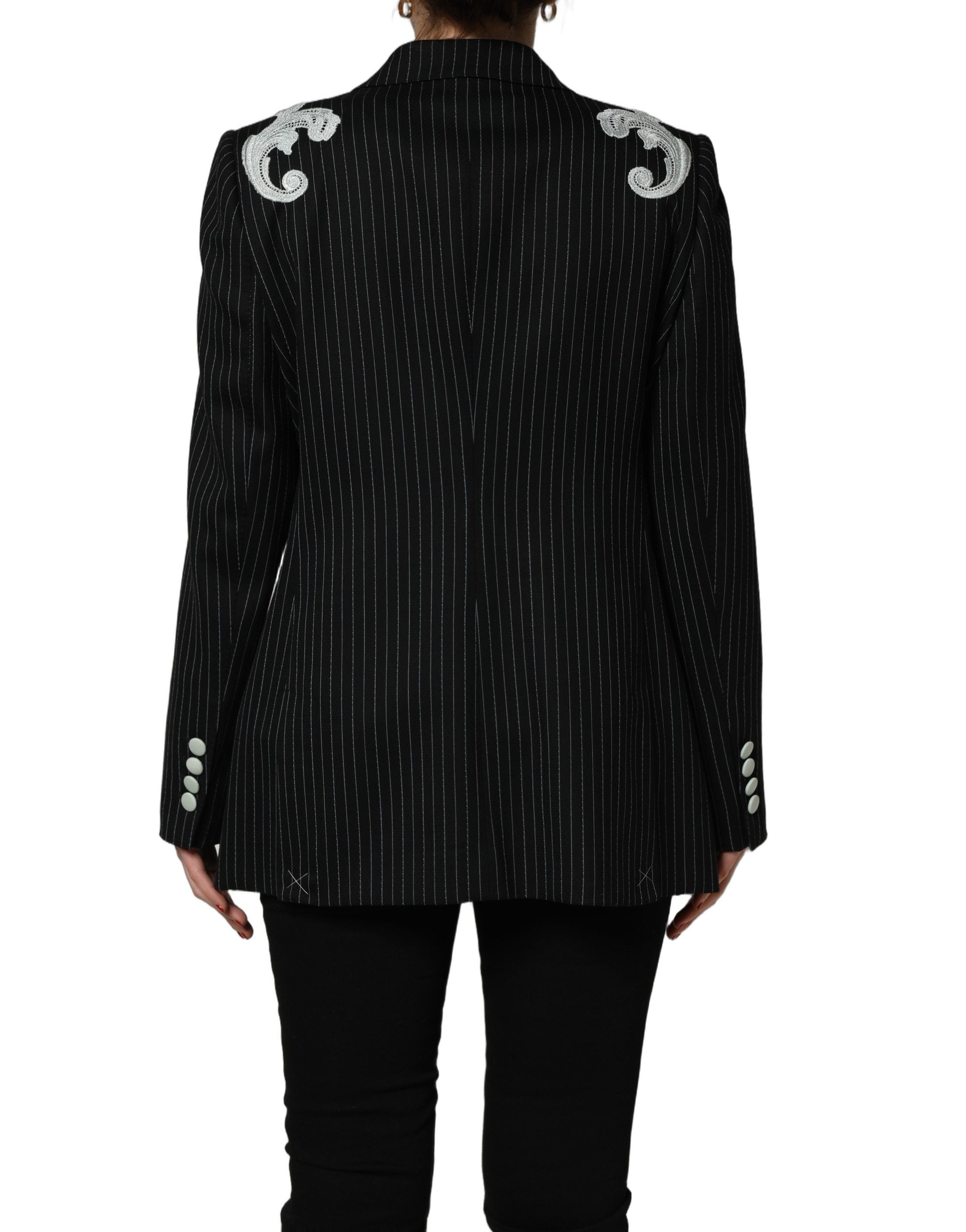 Black Stripe Double-Breasted Blazer Jacket