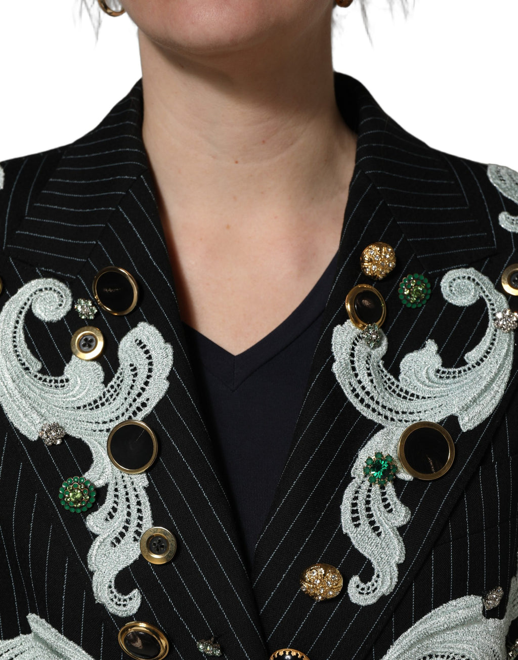 Black Stripe Double-Breasted Blazer Jacket