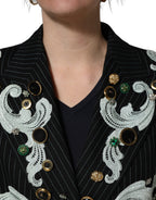 Black Stripe Double-Breasted Blazer Jacket