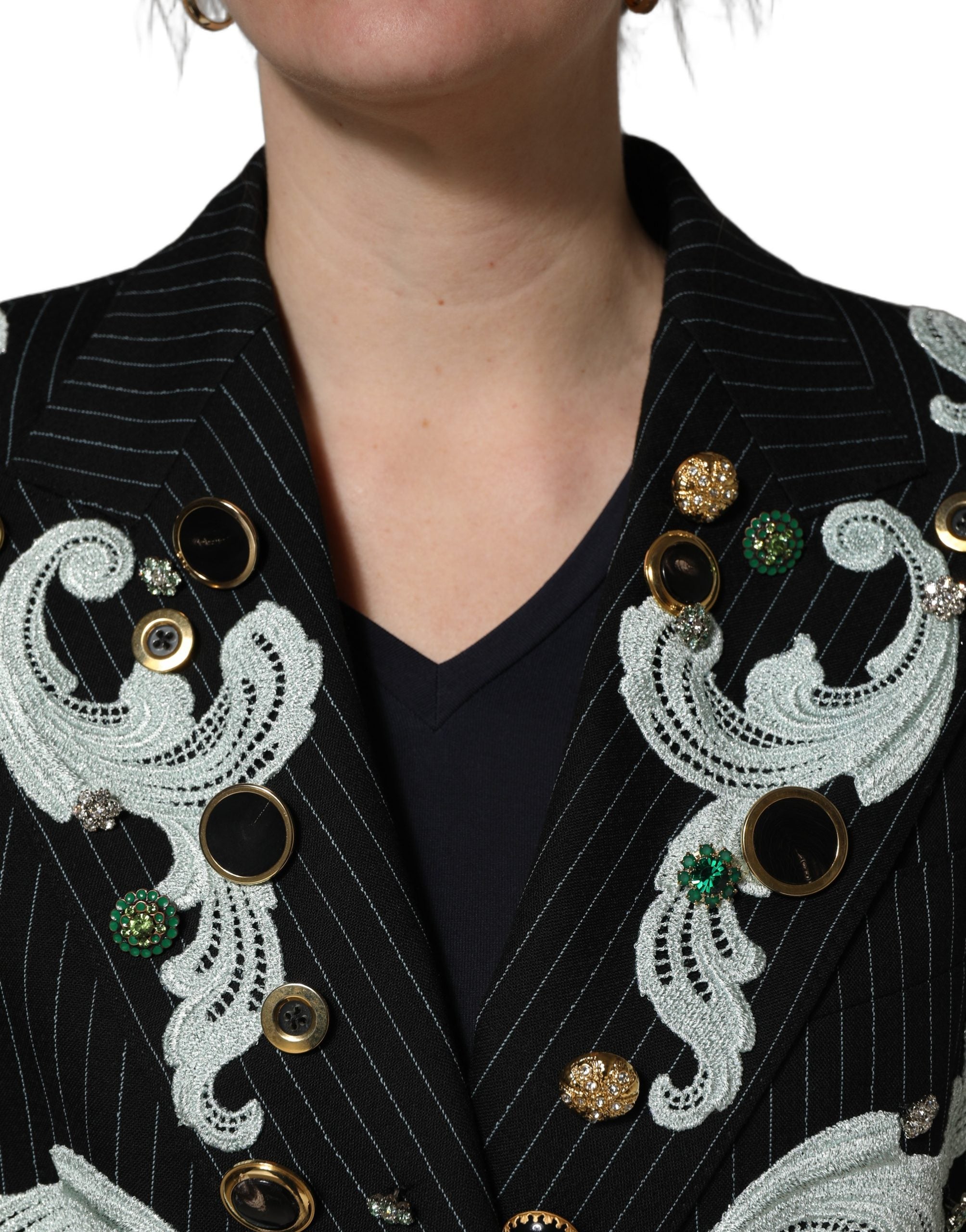 Black Stripe Double-Breasted Blazer Jacket