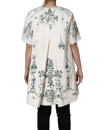 White Jacquard Garden Print Coat Jacket
