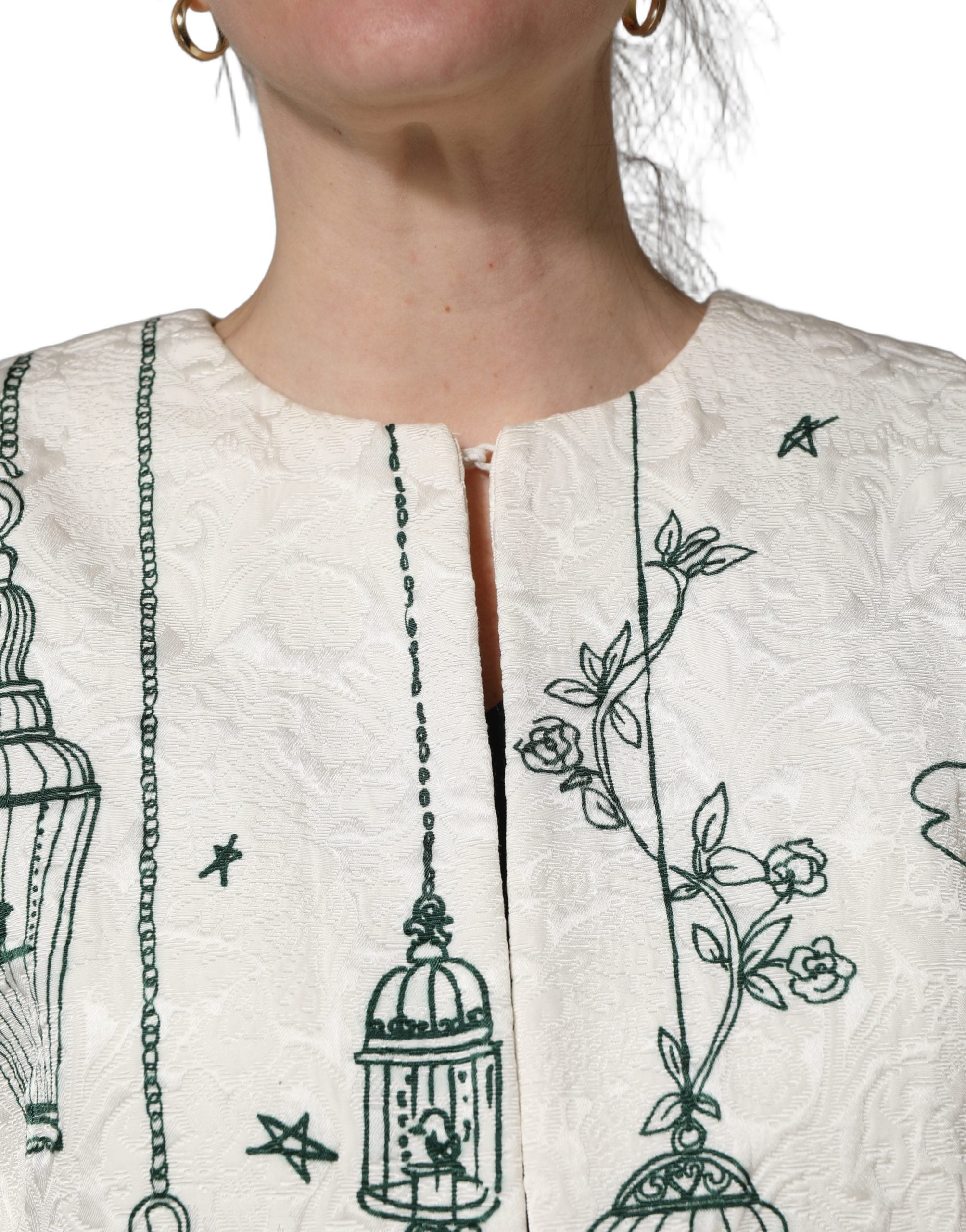 White Jacquard Garden Print Coat Jacket