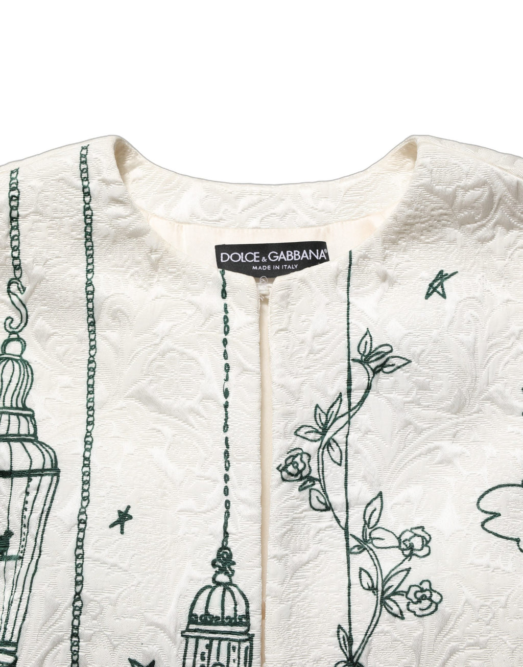 White Jacquard Garden Print Coat Jacket