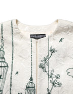 White Jacquard Garden Print Coat Jacket