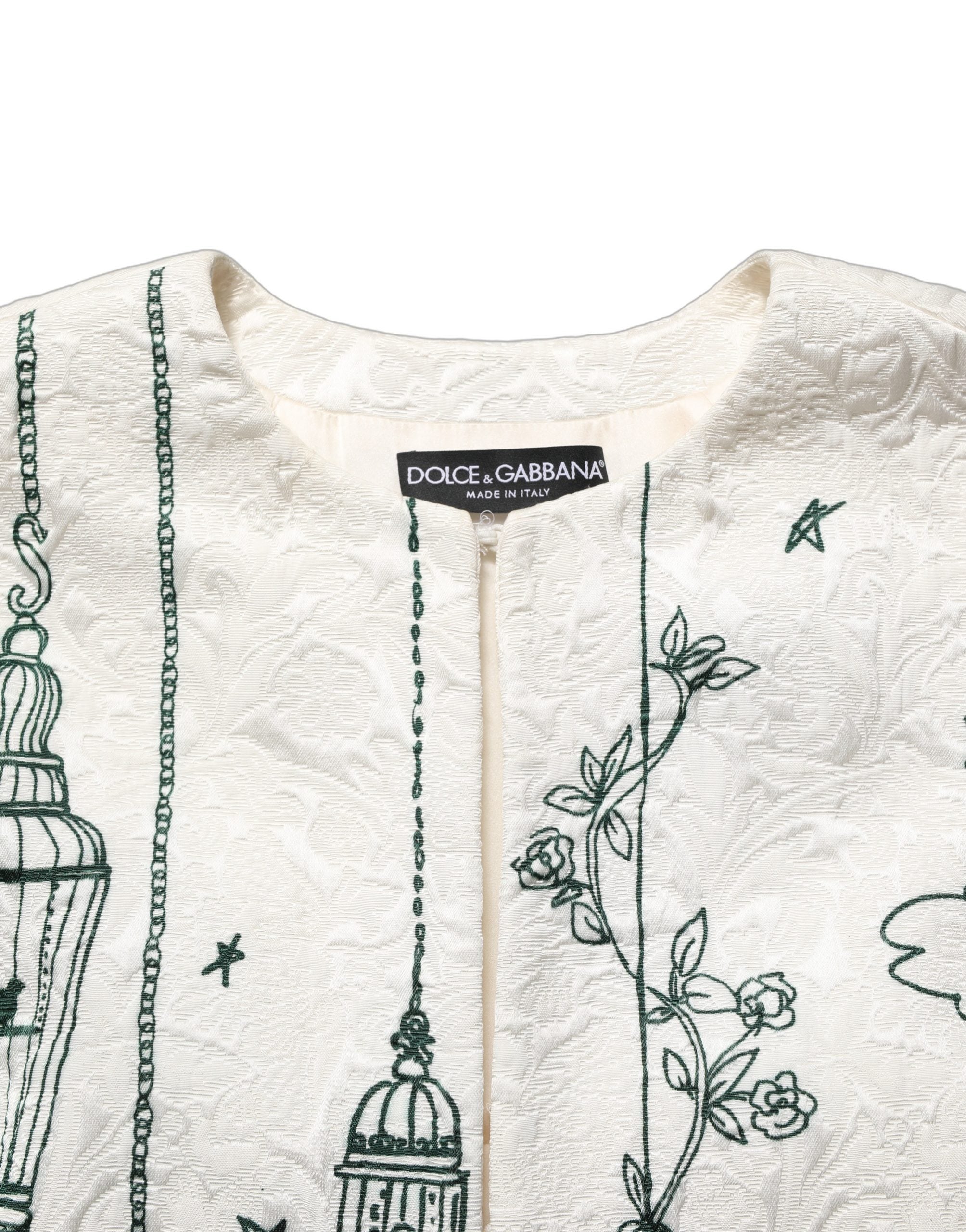 White Jacquard Garden Print Coat Jacket