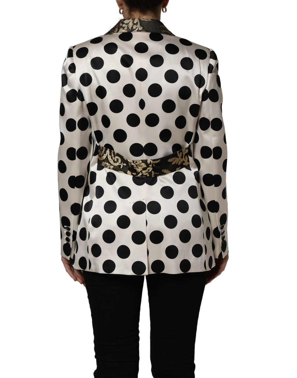 White Brocade Polka-Dot Print Blazer Jacket