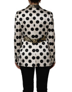 White Brocade Polka-Dot Print Blazer Jacket