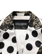 White Brocade Polka-Dot Print Blazer Jacket