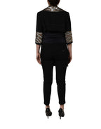 Black Single-Breasted Brocade Coat Jacket