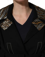 Black Single-Breasted Brocade Coat Jacket