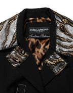 Black Single-Breasted Brocade Coat Jacket