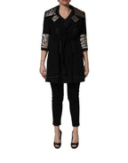 Black Single-Breasted Brocade Coat Jacket