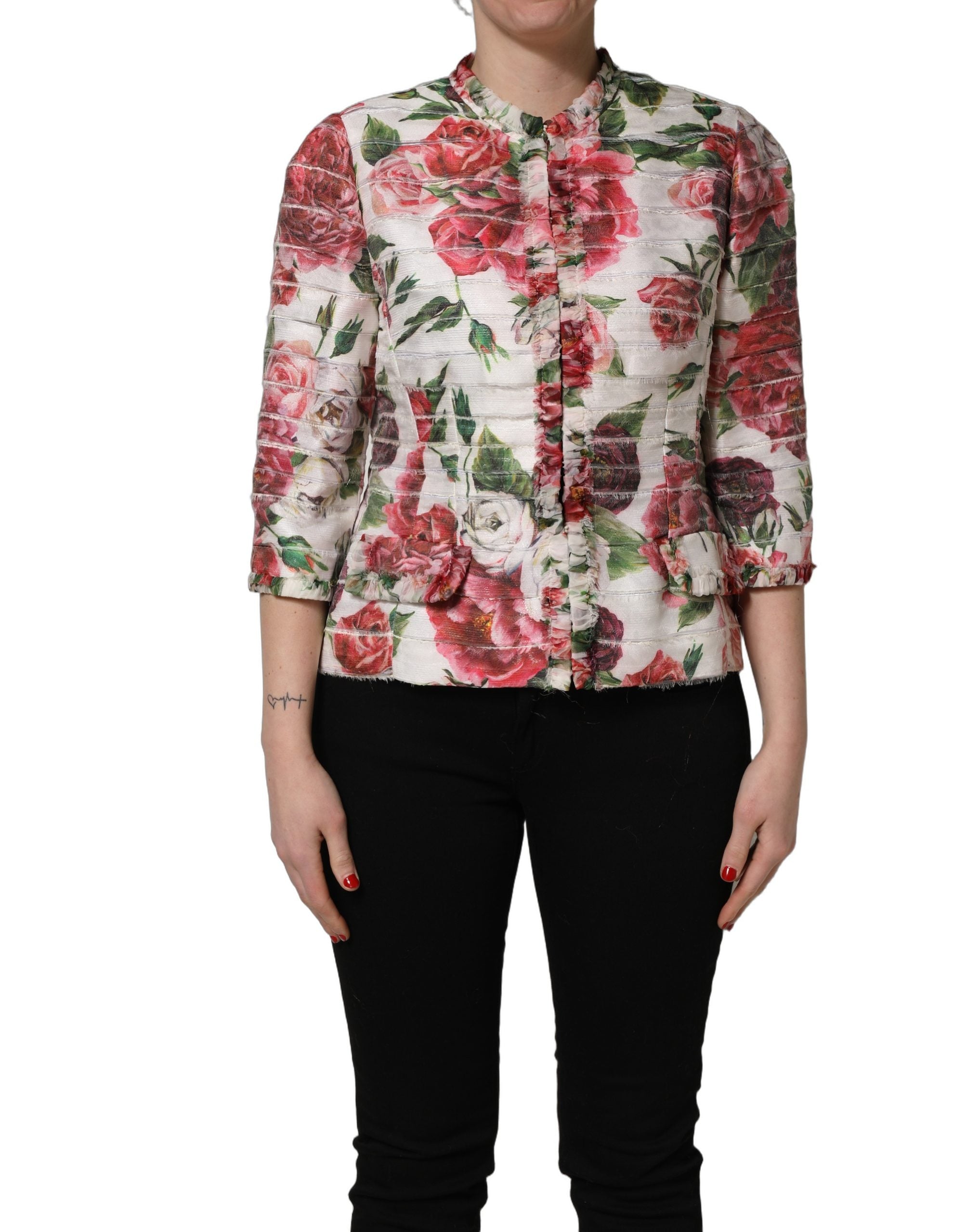 Multicolor Peony Print Polyester Coat Jacket