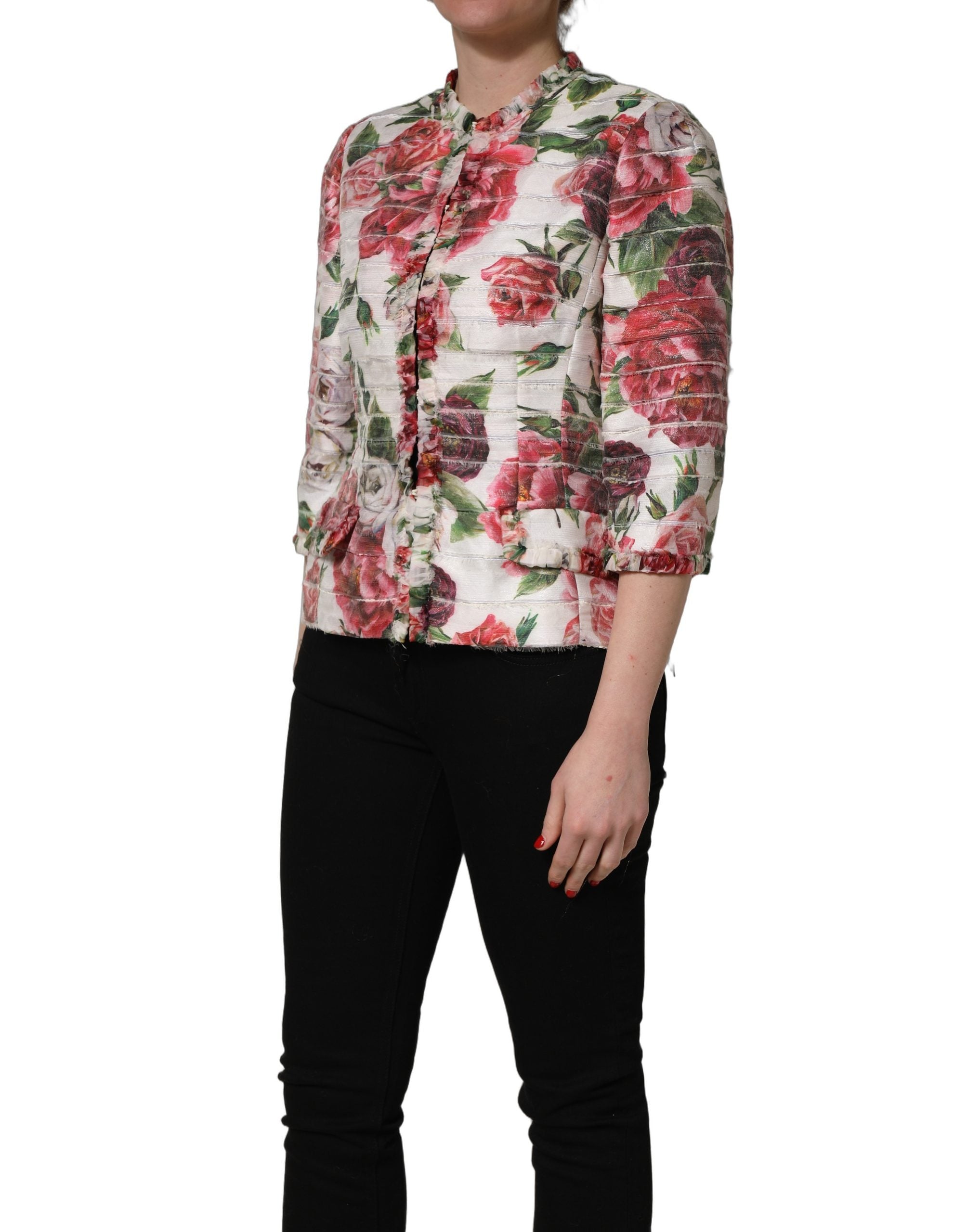 Multicolor Peony Print Polyester Coat Jacket