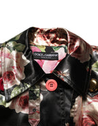 Black Floral Belted Polyester Trench Coat Jacket