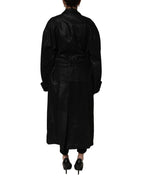 Black Belted Sheepskin Trench Coat Jacket
