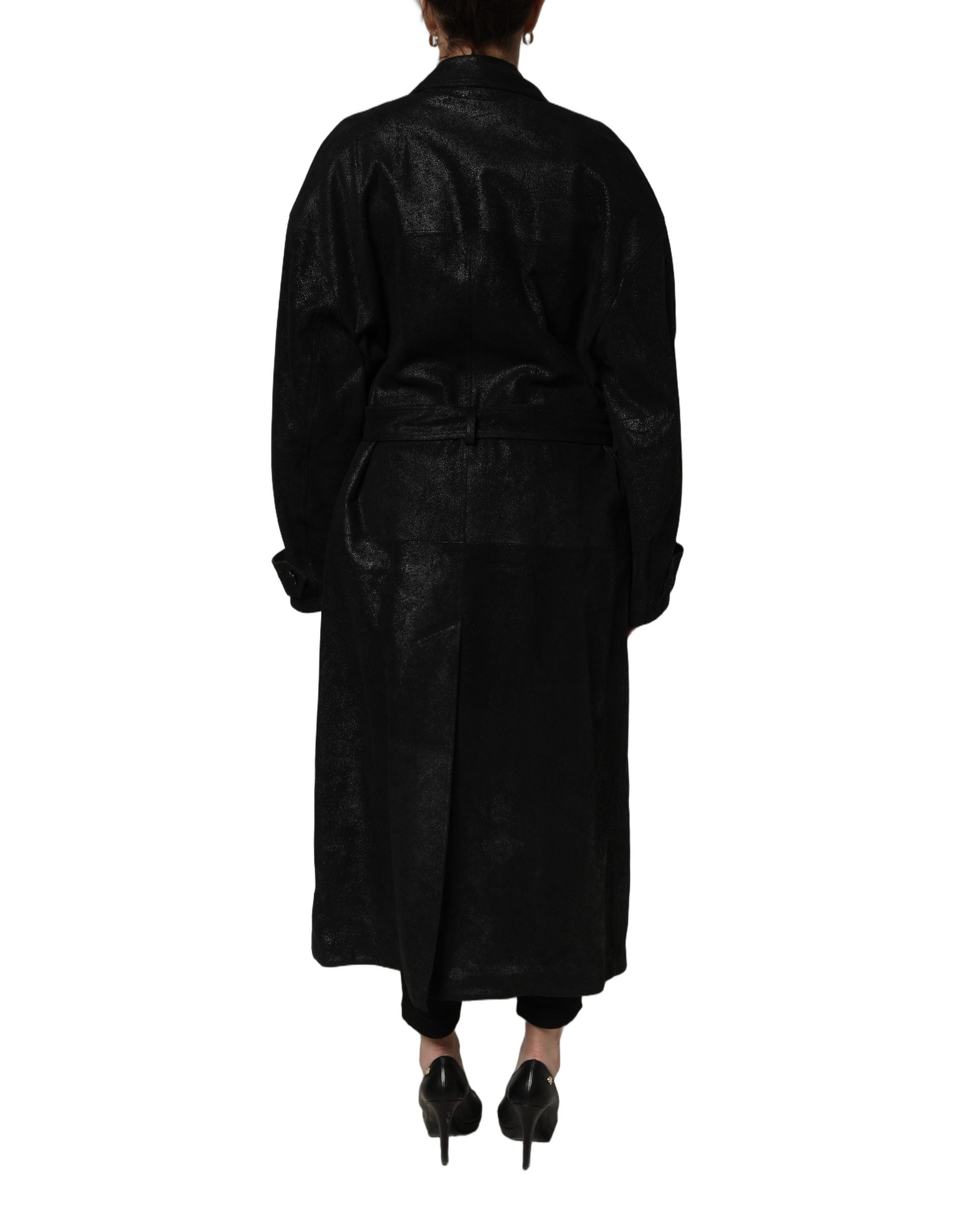 Black Belted Sheepskin Trench Coat Jacket